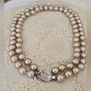 Vintage Lauren Ralph Lauren Double Strand Faux Champagne Pearl Necklace Signed
